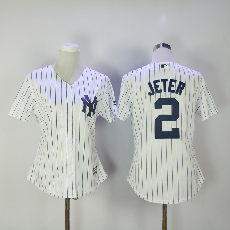 Womens 2017 MLB New York Yankees #2 Jeter White Jerseys->women mlb jersey->Women Jersey